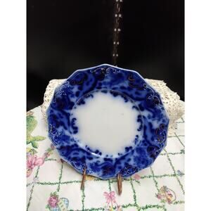 Flower Blue collectors plate by W H Grindley 1890's to 1915 England, Gold trim